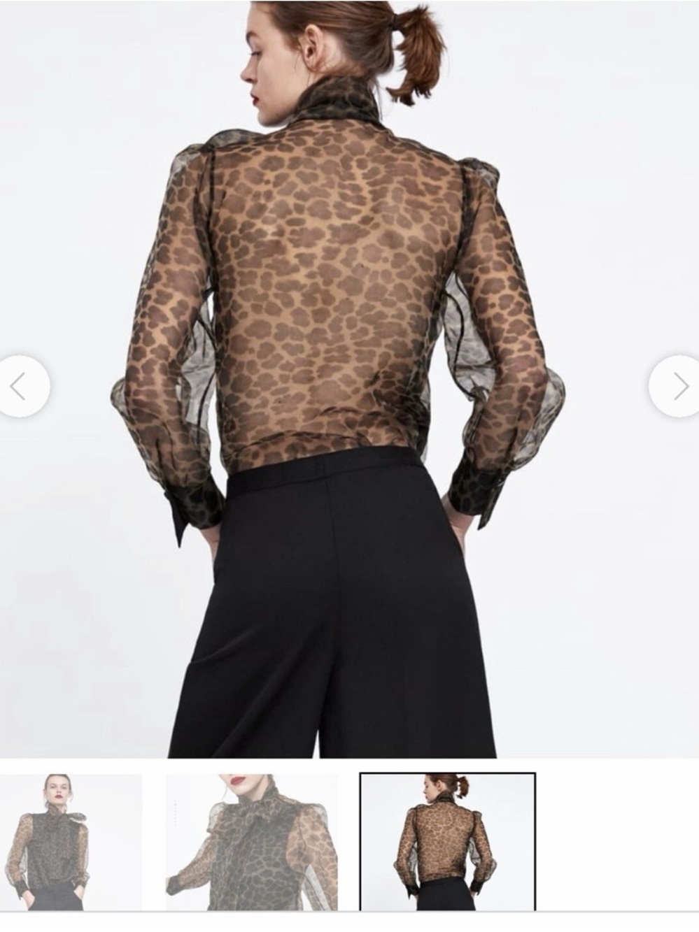 ZARA Sheer Leopard Print Tie-Neck Blouse with lining